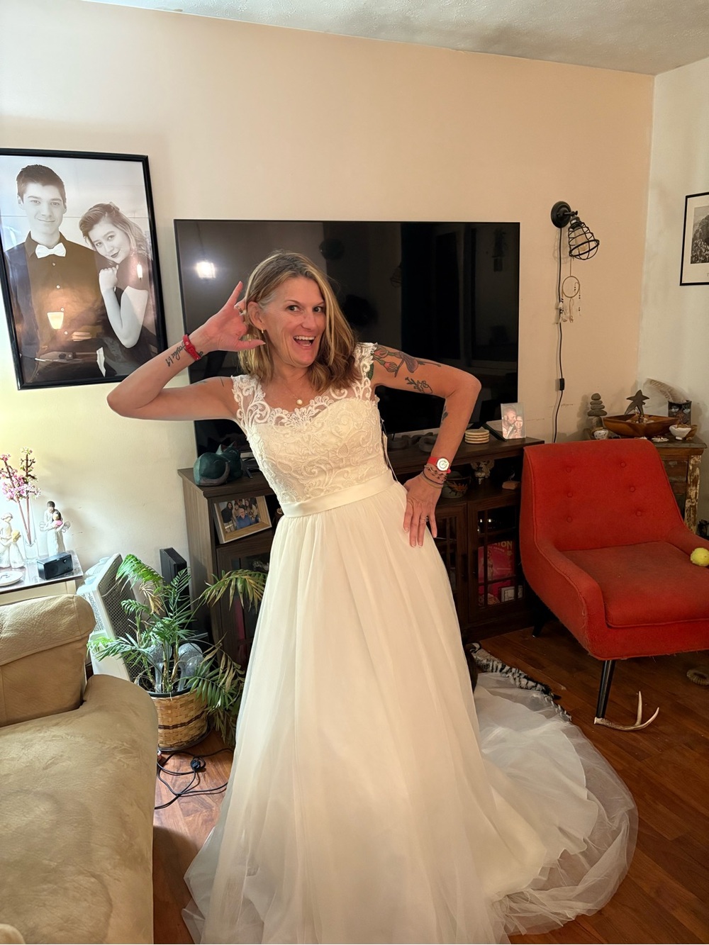 NWT David's Bridal Ivory Beaded Lace Bodice, A-Line Wedding Dress